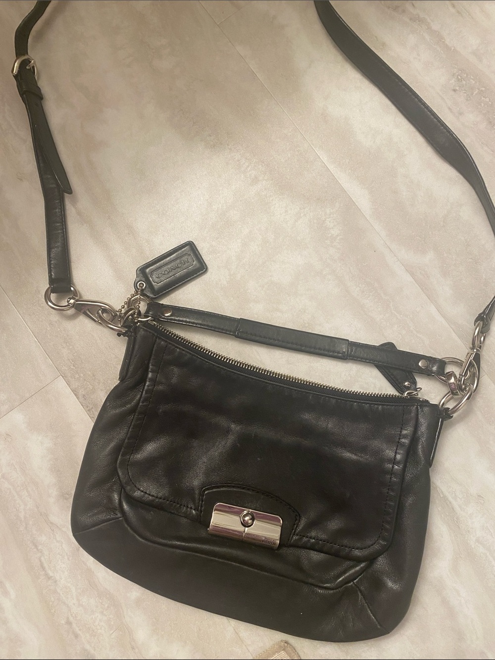 Coach Black Leather Crossbody with Turn-Lock Accent
